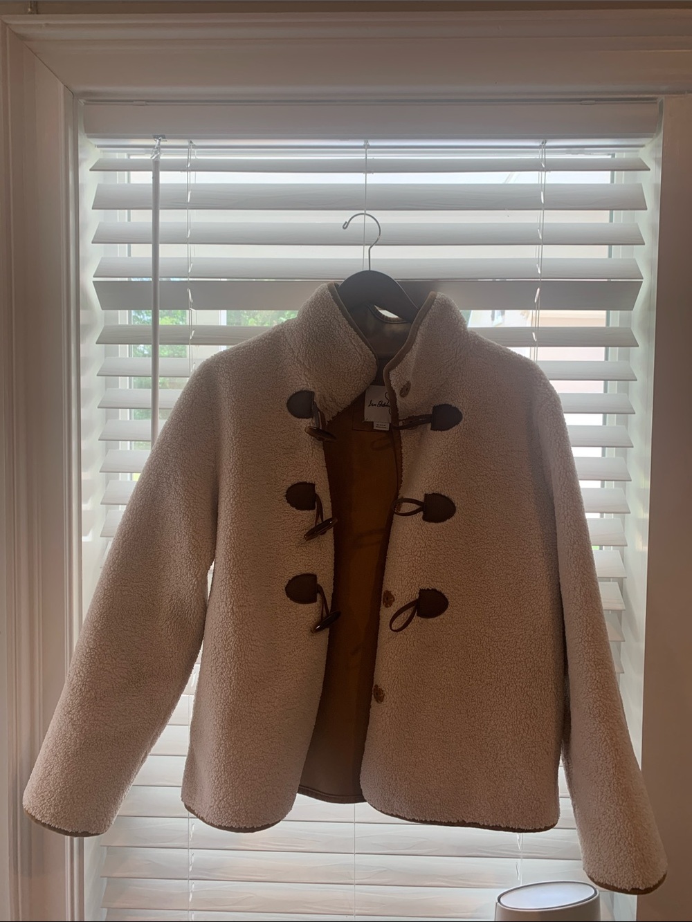 Sam Edelman Cream Sherpa Toggle Coat with Brown Accents